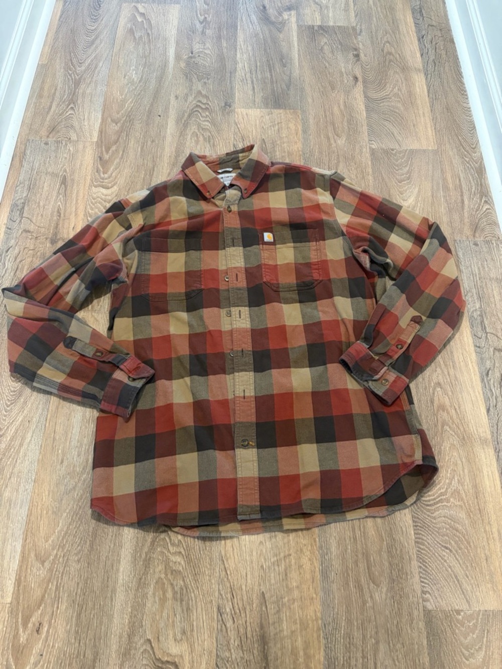 Carhartt Men’s Plaid Button-Down Shirt - Rust, Olive, Black